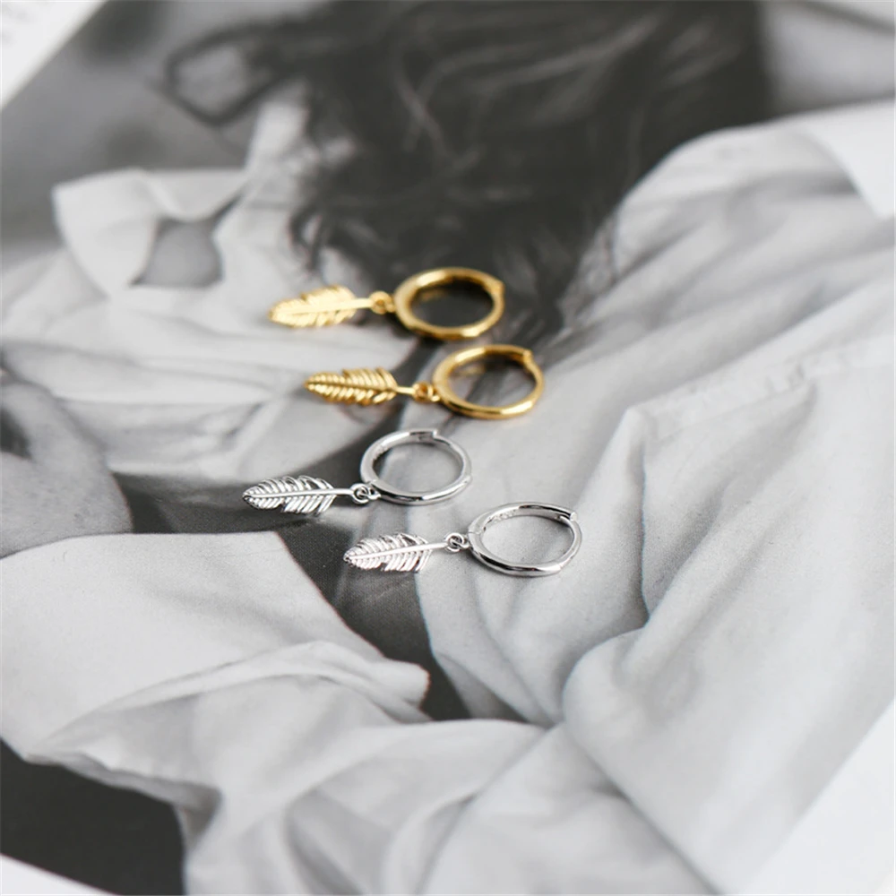 ANDYWEN 925 Sterling Silver 8.5mm Leafs Drop Earring Pendientes Piercing Europeans Luxury Rock Punk Women Round Ring Jewelry