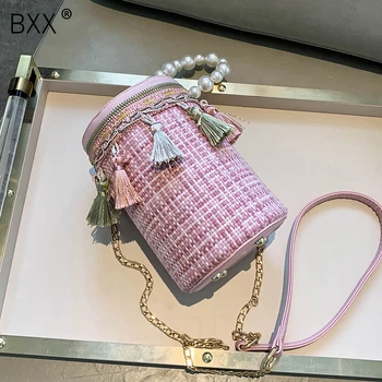 

[BXX] PU Leather Tassel Crossbody Bags For Women Bag 2020 Autumn Pearl Chain Shoulder Handbags Female Travel Crossbody Bag HN961