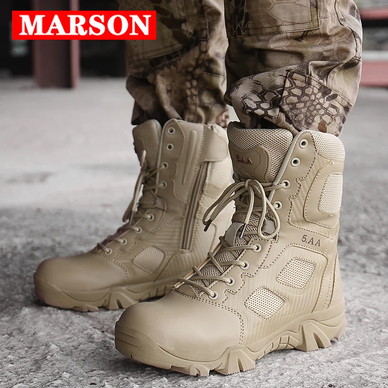 MARSON мужские армейские ботинки зимние теплые кроссовки мужские тактические армейские ботинки легкие водонепроницаемые противоскользящие Большие размеры 39-47 мужская обувь