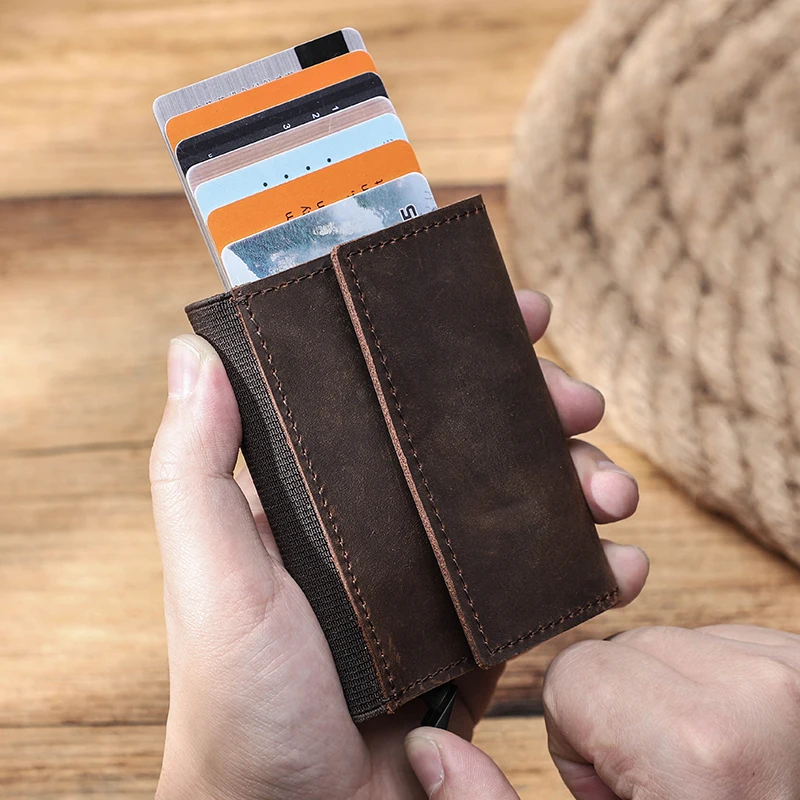 Contact's ID Credit Bank Card Holder Crazy Horse Leather Wallet Anti Rfid Blocking Protected Men Card Case Business Aluminum wallet card holder card holder credit card holder card wallet