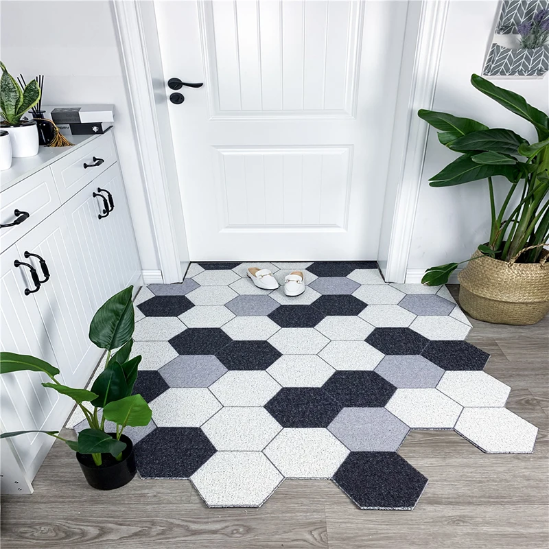 Hexagon Pattern Doormat Living Room Bathroom Mat PVC Kitchen Home Entrance Can Be Cut Anti-slip Custom Mats Carpet | Дом и сад
