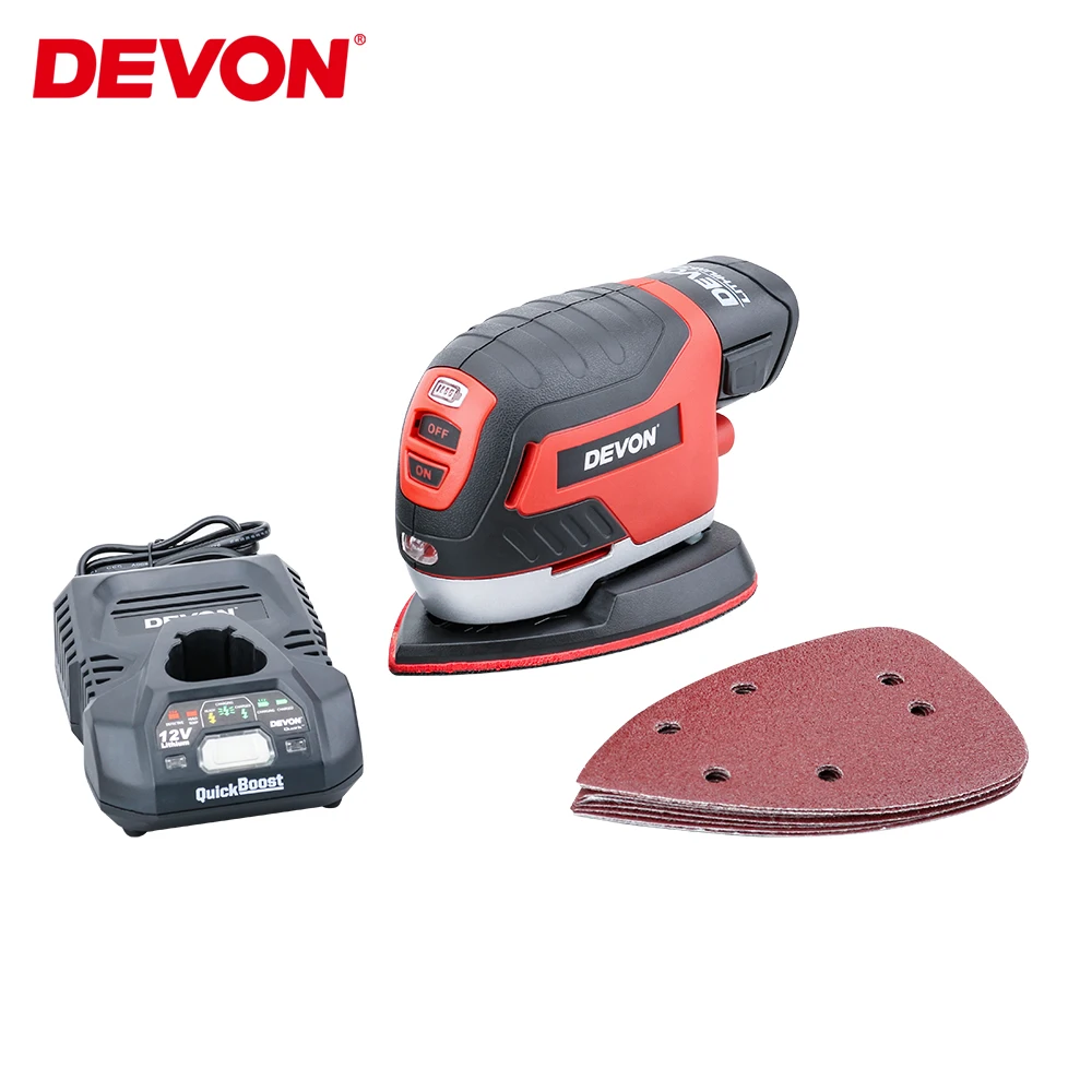 DEVON 12V электрический беспроводной шлифовальный станок для ладони плоский шлифовальный станок для мебели шлифовальный станок Полировальный Инструмент для дерева литий-ионный аккумулятор с вакуумным адаптером - Цвет: 6601-Li-12V