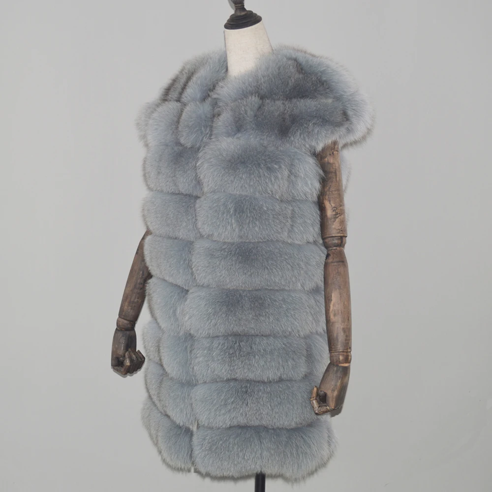 Hot Sale Women Natural Real Fox Fur Gilet Lady Winter Long Style Real Fox Fur Vest New Real Fox Fur Sleeveless Jacket