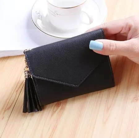 Black Женский короткий кошелек на молнии, кошелек для монет, держатель для карт, сумочка, кошелек для женщин, маленькие женские кошельки и кошельки, милый маленький кошелек - Цвет: Black