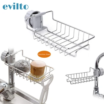 

Kitchen Dish Drying Rack Stainless Steel Faucet Shelf Spongs Dish Cloth Finishing Rack Sink Hanging Punch storage rack Organizer