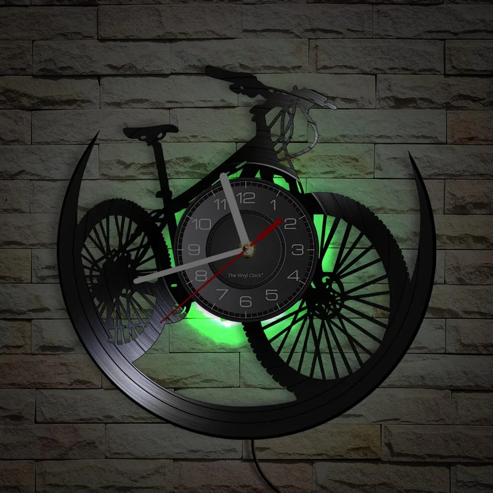 Road Mountain Bike Vinyl Album Record Wall Clock Cycling Decor Sports Events Bicycle Man Cave Watch Mountain Biker Cyclist Gift quartz wall clock