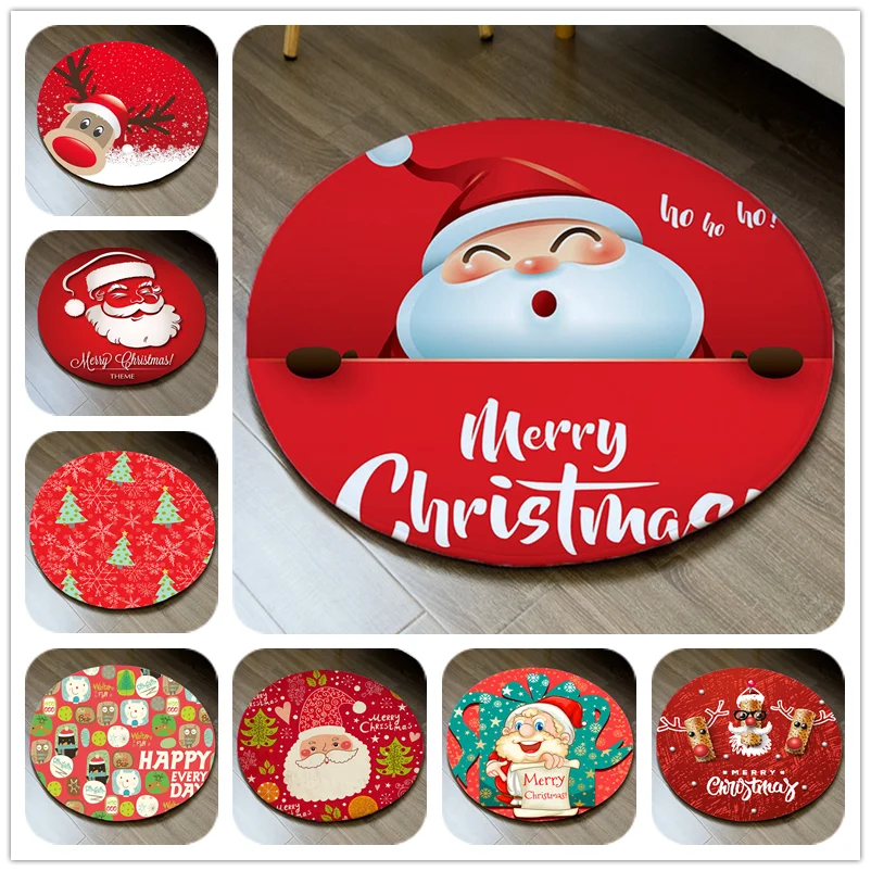 Christmas Series Decro Cartoon Round Carpet Home Doormat Kitchen Hall Rug Playmat New Year Gift welcome mats for front door | Дом и сад