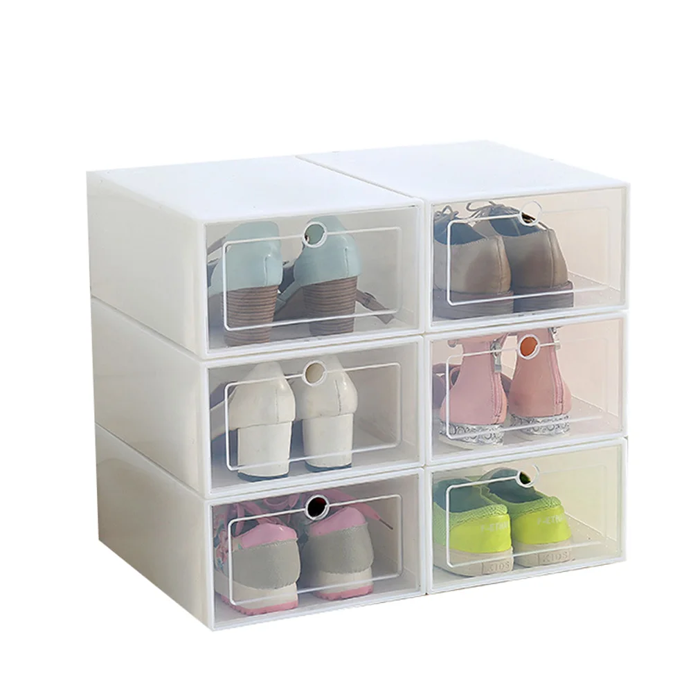 6 Pcs Transparent Shoe Box Flip Design Plastic Storage Case Organizer Dustproof for Home J99Store - Цвет: white