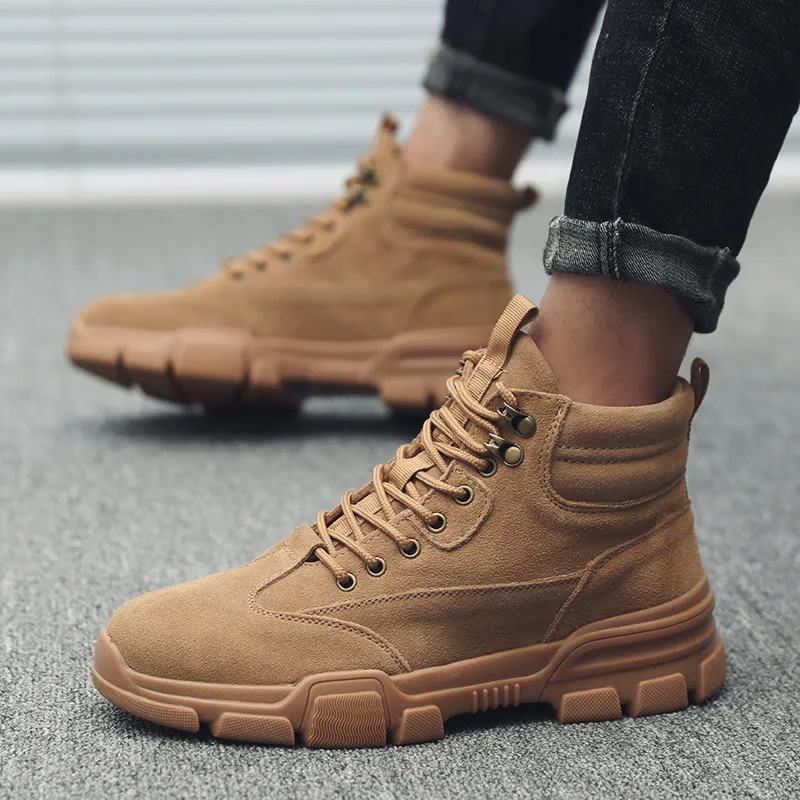 

MEN'S SHOES 2019 Autumn New Style Hight-top Solid Color Martin Boots Trendy Shoes Trend of Fashion Outdoor Casual Men Work Shoes