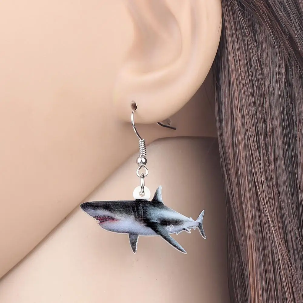 Bonsny Acrylic Ocean Black Shark Fish Earrings Drop Dangle Sea Animal Jewelry For Women Teens Girls Friends Charms Gift Hot Sale