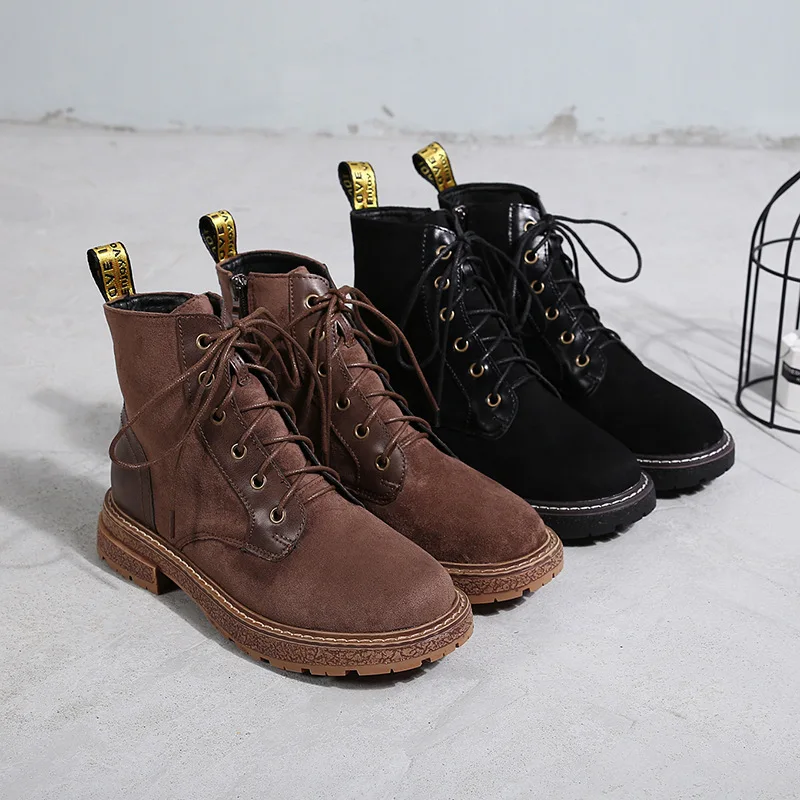 Bootee/ г. Женские ботинки до середины икры Осенняя обувь женские ботинки на не сужающемся книзу массивном каблуке со шнуровкой, с круглым носком, Роскошный дизайнерский резиновый рок