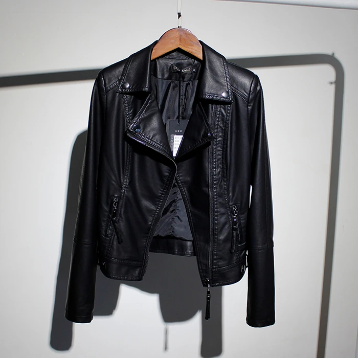 

2019 autumn new arrival 5XL short PU leather jacket women turn-down collar slim jackets breif modis all match chaqueta mujer