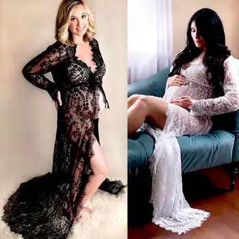 

2019 Lace Maternity Dress Women Mother Beach Dresses Pregnant Photography Props Transparent Lace Dress Pregnancy Pajamas Clothes