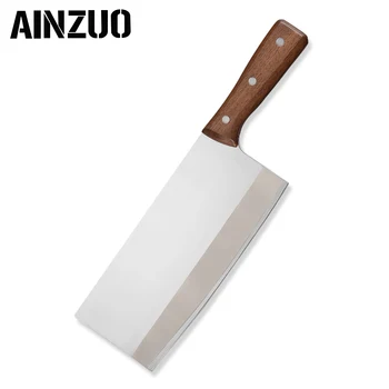 

AINZUO 3Cr14 Stainless Steel Cleaver 8 Inch Chopping Knife Three Steel Nails Full Tang Wooden Handle Cleaver Chopping Knife