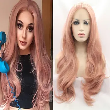 

Bomshell Rose Pink Synthetic 13*3 Lace Front Wig Loose Body Wave Heat Resistant Fiber Hair Natural hairline For White Women Wigs