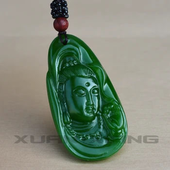 

Goddess Pendant Jades Jewelry Green Nephrite Avalokitesvara Bodhisattva Kwan-Yin Patron saint Necklace Pendant Free Shipping