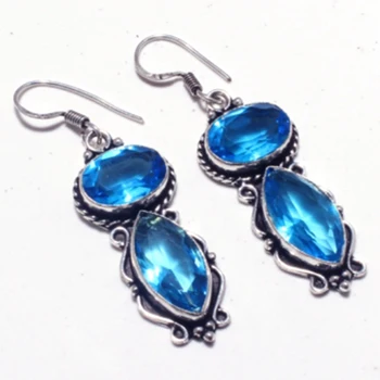 

Blue Topas Earrings Silver Overlay over Copper Hand made Women Jewelry Gift