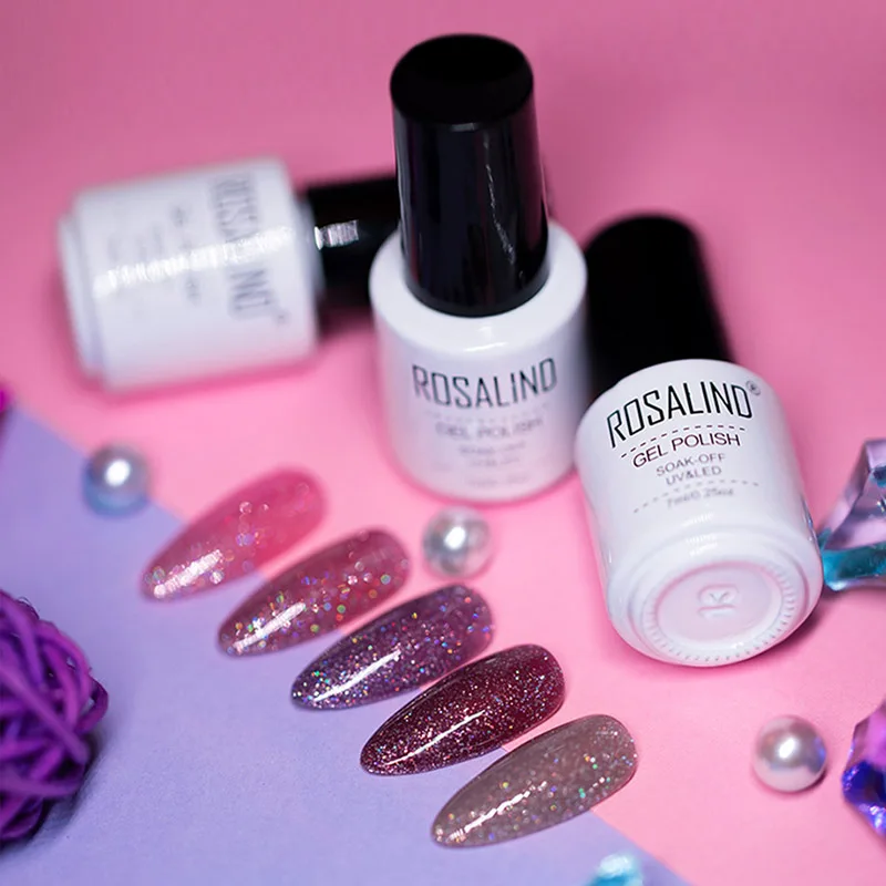 Гель лак ROSALIND для ногтей с блестящими неоновыми блестками 7 мл полуперманентный