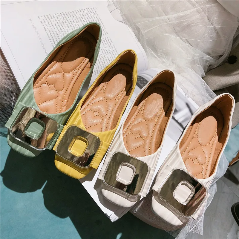 

2019 Korean version of the new square head shallow mouth flat lazy one foot peas shoes women