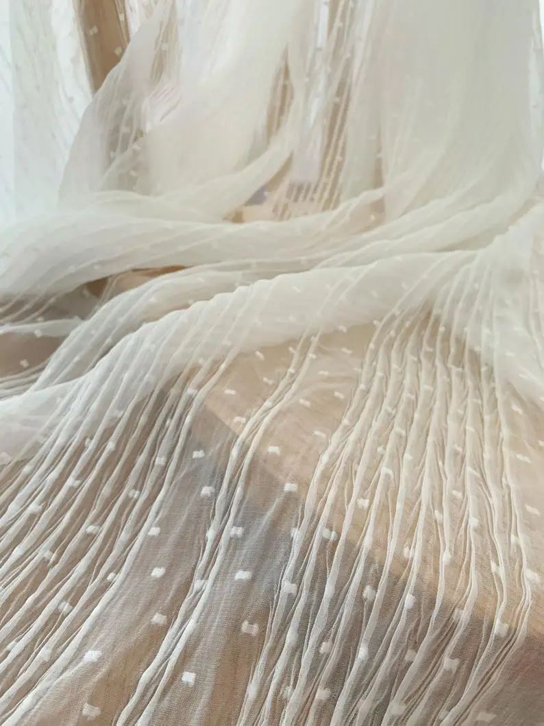 

1 Yard Off White Creased Chiffon Fabric Pleated Chiffon Fabric