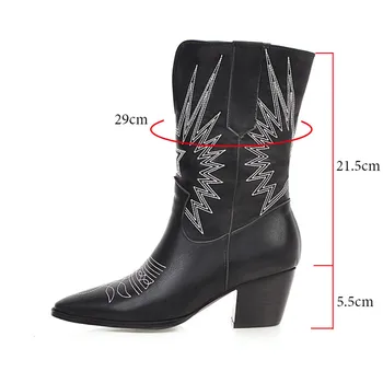 

Western Boots Women Autumn Winter Embossed Slip On Solid Color Basic Boots Pointy Toe Cowboy Cowgirl Motorcycle Boots for Female