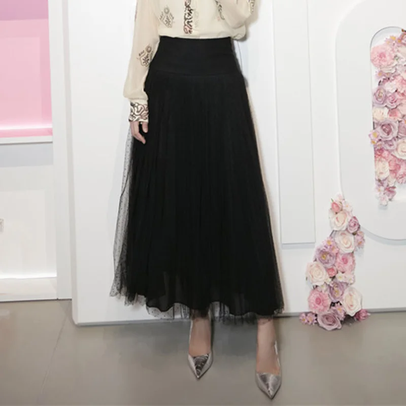 

Fashion Dot Black Long Skirts for Women 2019 Autumn Women High Waist Skirt Ball Gown Mesh Tulle Maxi Skirt Streetwear