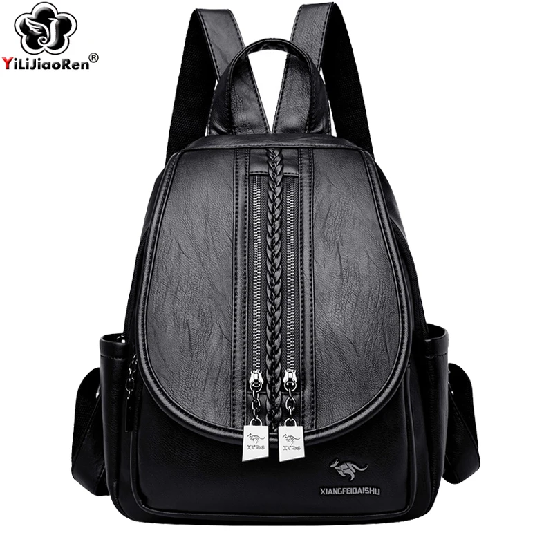 

Fashion Double Zipper Backpack Shoulder Bag Women High Quality Leather Backpack Women Large Capacity School Bags for Girls 2019