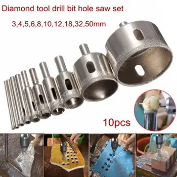 

10pcs/set Diamond Tool Drill Bit Hole Saw Set For Glass Ceramic Marble 3mm-50mm