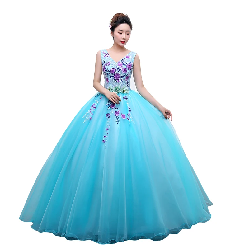 Vestido de 15 anos 16 Quinceanera светло-голубые платья Бальные платья с v-образным вырезом длиной до пола со шнуровкой сзади сладкий 15 платье для балла маскарада