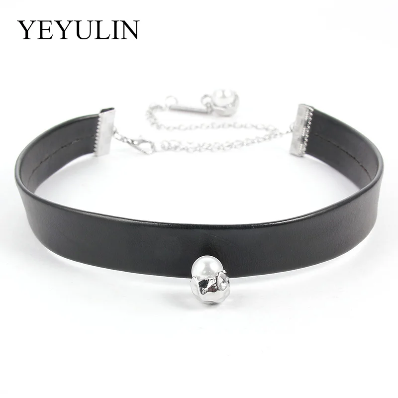 

Fashion Torques Collar Necklace Women Bijoux Pure Black Velvet Leather Simulated Pearl Chokers Necklace For Women 2019 Jewelry