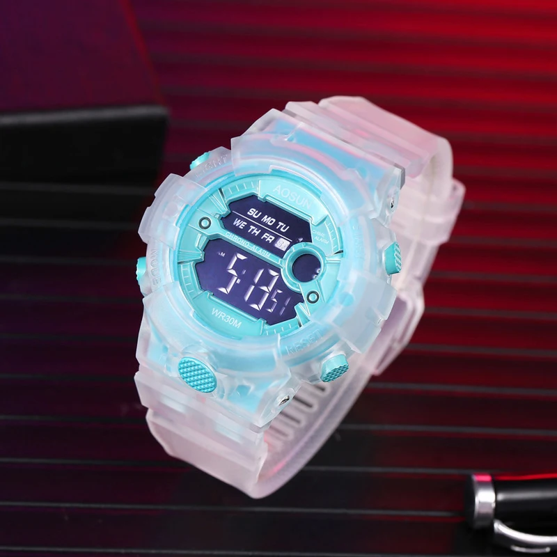 UTHAI CE35 Children Sport Watch for Girls Boys Teens Kid Digital Electronic Clocks Wristwatch Transparent Jelly Waterproof Swim 4