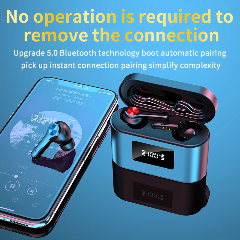 TWS Bluetooth Earphone Stereo Wireless Headphones IP54 Waterproof Earphone with Dual Microphone 4000mAh Metal Charging Box