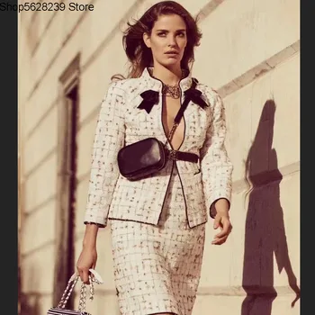 

2020 European Goods Go Show Small Xiangfeng White Check Pattern Is Thick Tweed Temperament Slim Fit Short Money Coat Female