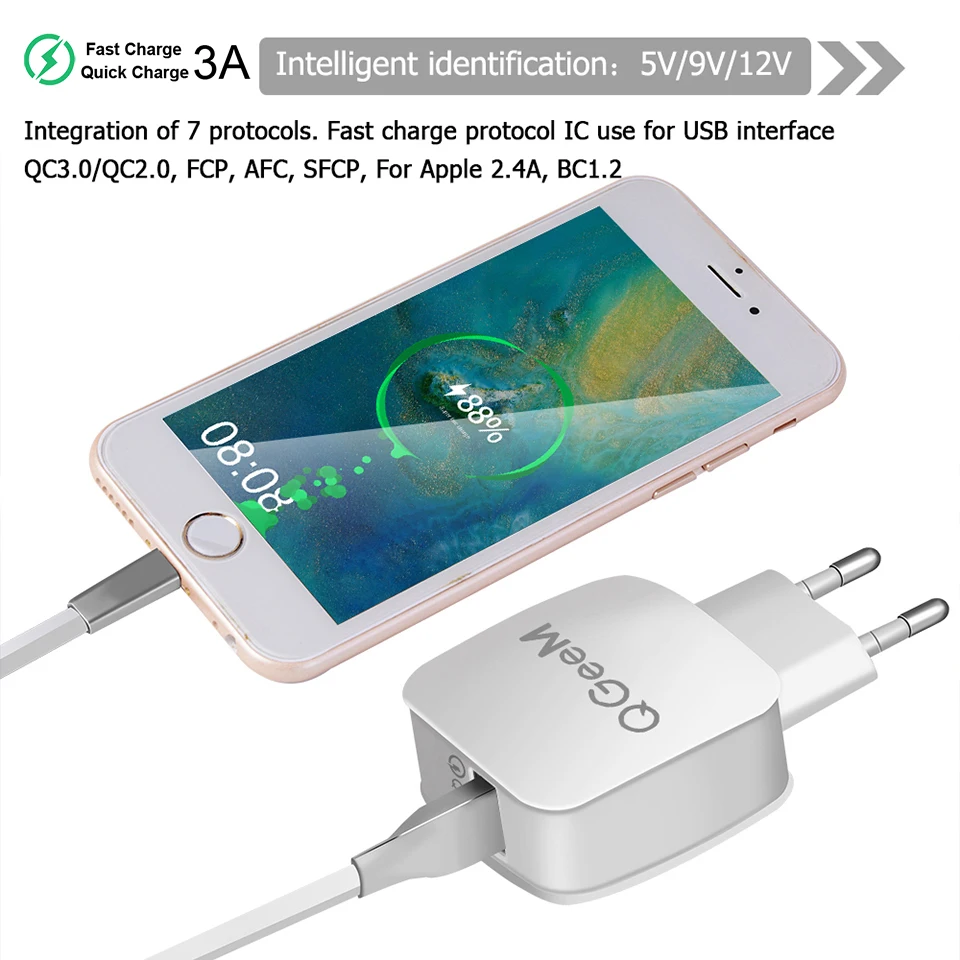 QGEEM QC 3,0 USB зарядное устройство Quick Charge 3,0 зарядное устройство для телефона для iPhone 18W3A быстрое зарядное устройство для huawei samsung Xiaomi Redmi EU US Plug