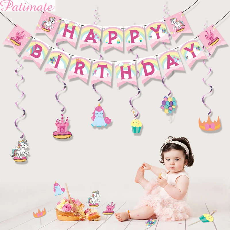 

PATIMATE Unicorn Theme Birthday Party Decoration Unicorn Party Supplies Girl Happy Birthday Gifts Set Unicornio Babyshower Decor