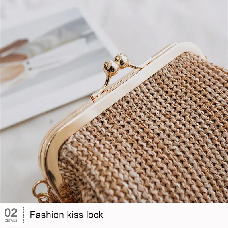 LJL-Small Crossbody Boho Bags For Women Evening Clutch Bags Hasp Ladies Handbag Female Straw Beach Rattan Women Messenger Bag