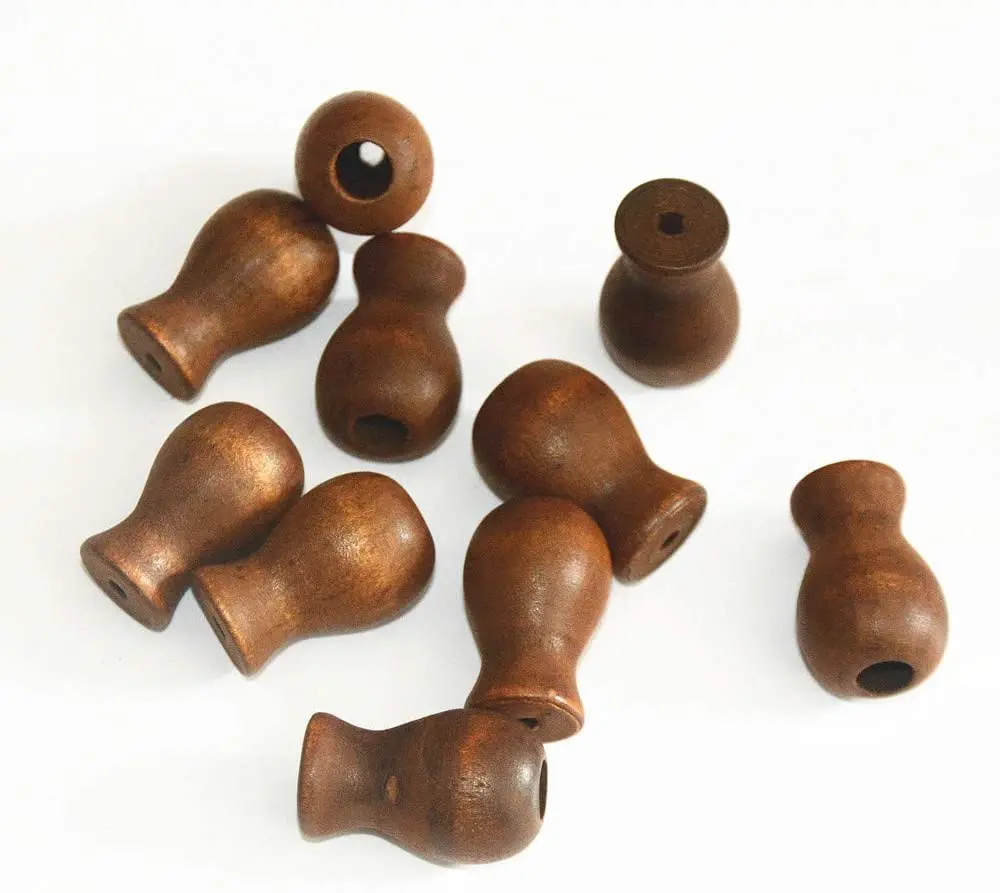 12pcs Brown Wood Tassel for Window Blinds White Cord Knobs Wooden Hanging Ball Pulls for Curtain Craft 2