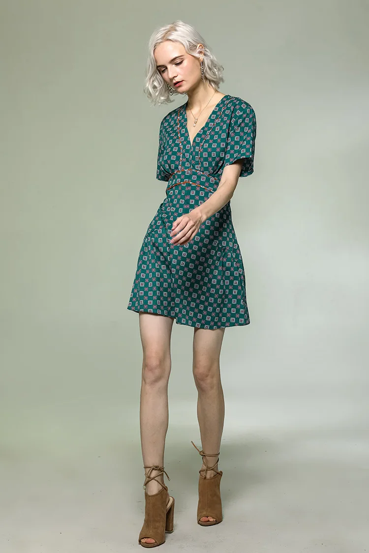 CAMIA, топ, шелковое платье, клетчатая строчка, v-образный вырез, с короткими рукавами, тонкое женское платье