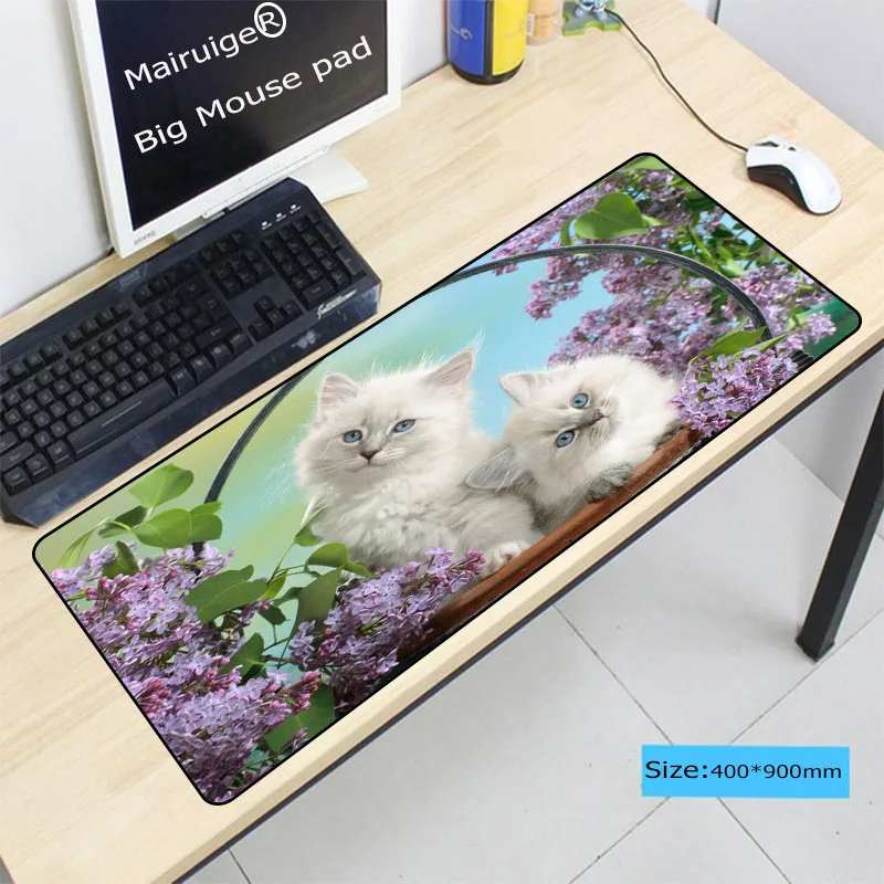  Two White Cute Cats Speed Large Lock Edge Mouse Pads Gaming Rubber Gamer Soft Comfort Mouse Mat For