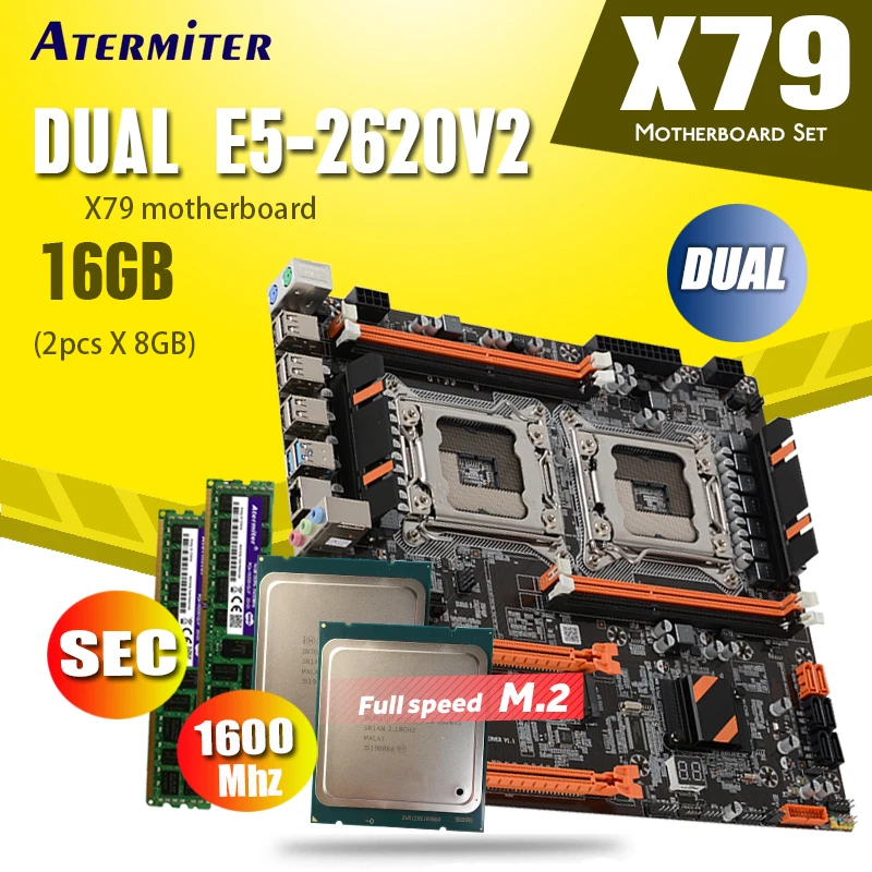 Atermiter X79 двойной процессор Материнская плата набор комбо 2 × Xeon E5 2620 V2 8 ГБ = 16 Гб 1600