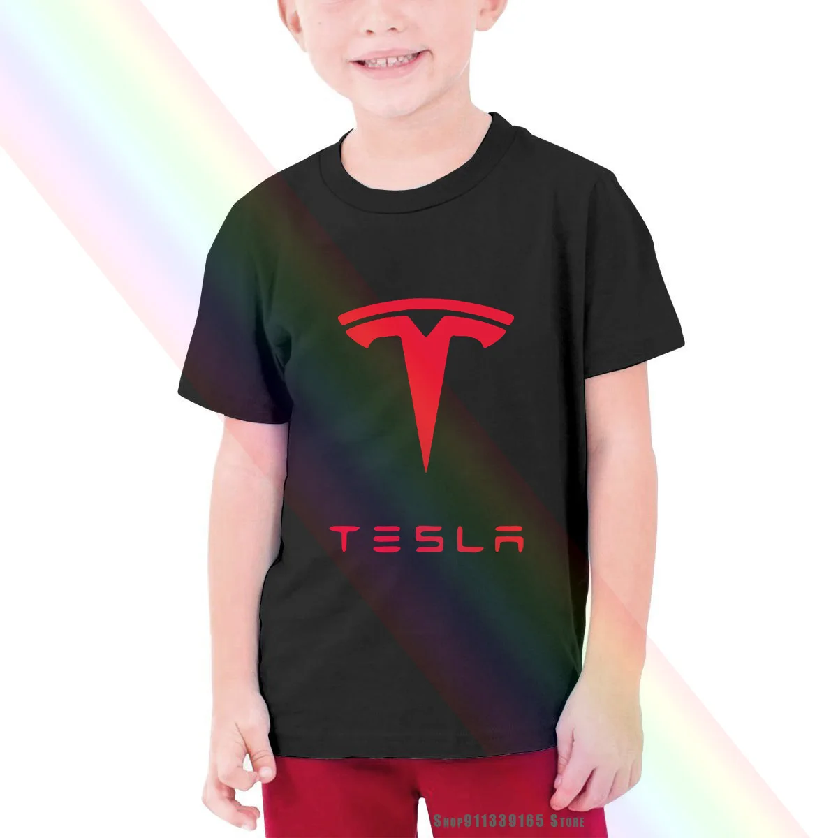 Красные мужские и детские футболки с логотипом Tesla Детская футболка для детей