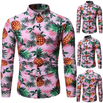 

Men Fashion Casual Long Sleeved Printed shirt Men's Autumn Winter Printed Trun-Down Collar Button Solid Long Sleeve Top Blouse