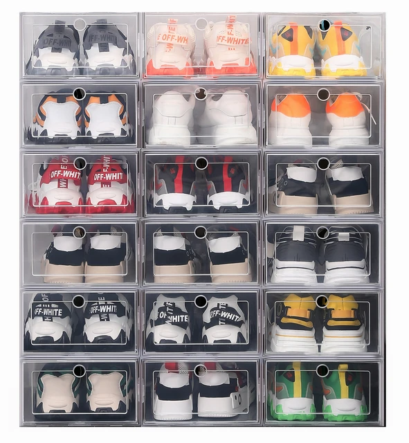 Caja transparente para zapatos, organizador de plástico plegable a prueba  de polvo, apilable, combinado, estilo cajón - AliExpress