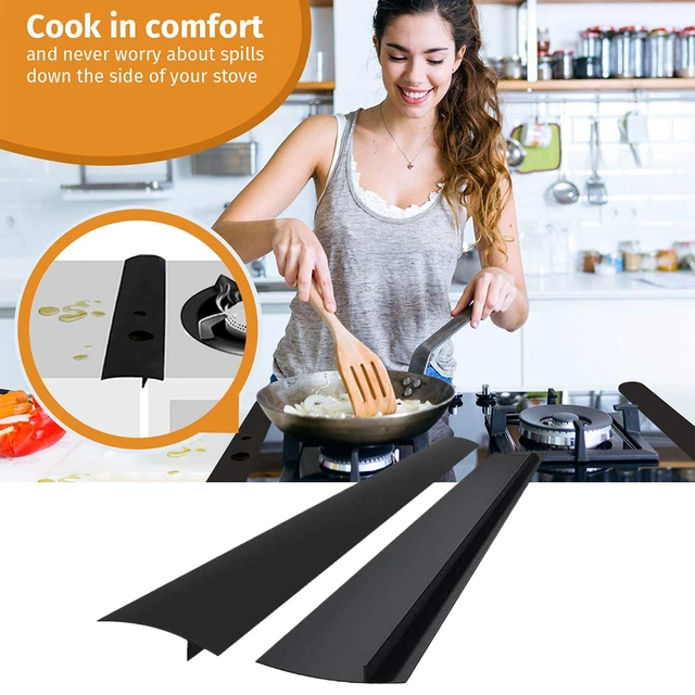2PCS Flexible Stove Counter Gap Cover Silicone Rubber Kitchen Oil-gas Slit  Filler Heat Resistant Mat Oil Dust Water Seal (25 inch, Black)