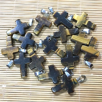 

Hot New Fashion Natural Tiger Eye Stone Pendant Cross Reiki Shape Pendants Charms for Necklaces Jewelry Making 25*18 MM Wholsale