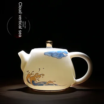 

White Ceramic Teapot Hand-made Jade Porcelain Teapot Family Kung Fu Tea Water Pitcher Pitcher TeakettleEasy To Use Teapot