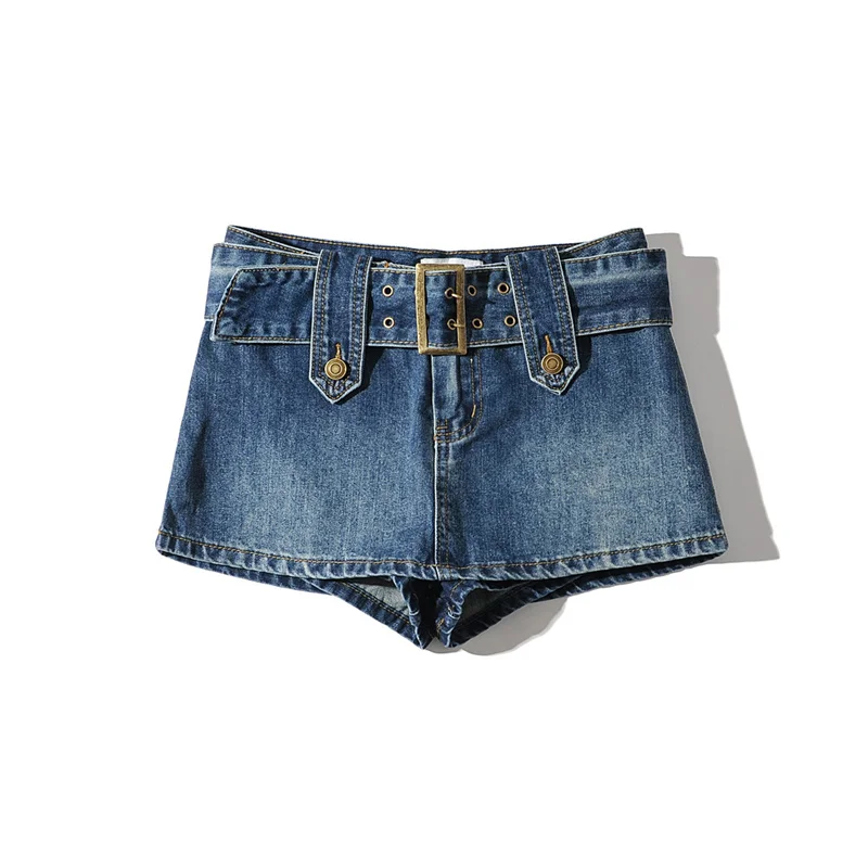 denim mini skirt with belt