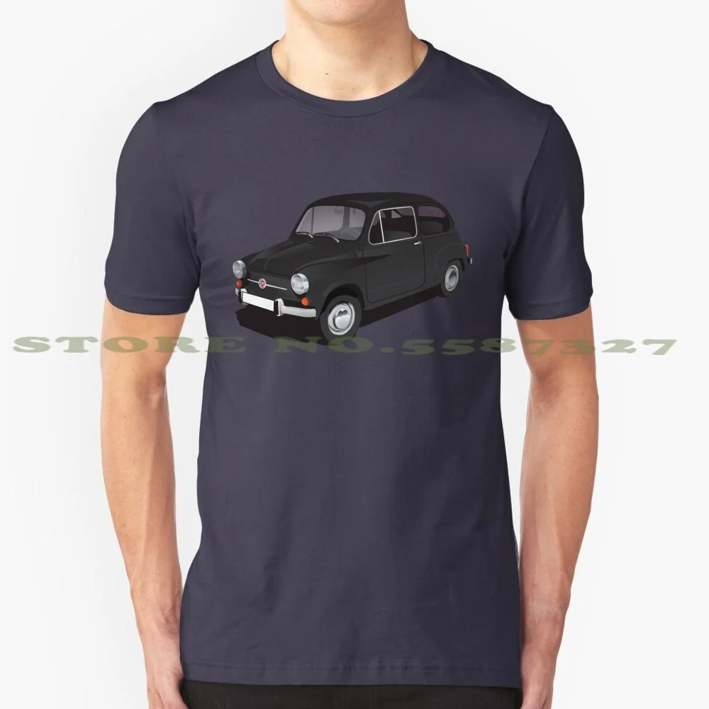 Fiat 600 - Fiat Seicento-Nero Illustrazione Grafica Personalizzata Divertente Vendita Calda Tshirt Fiat 600 Fiat Seicento Seicento Classic