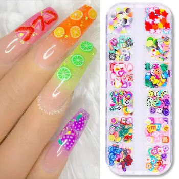 

12grids/Box Summer Simple Designs Nail Art Flakes Strawberry/Lemo/Dragon Fruit Mix Patterns Nail Sequins Decoration Sticker