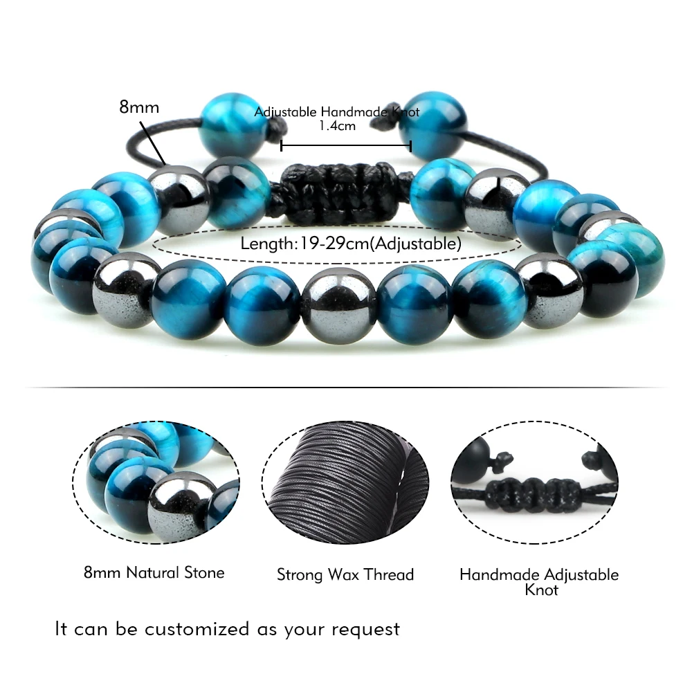 Hematite Tiger Eye Beads Bracelets 2pcs, stone bead bracelet, natural stone bracelet, beaded bracelet